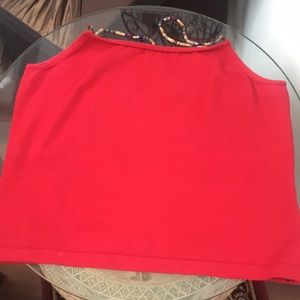 Ralph Lauren Red Cotton Tank w/Beaded Straps L